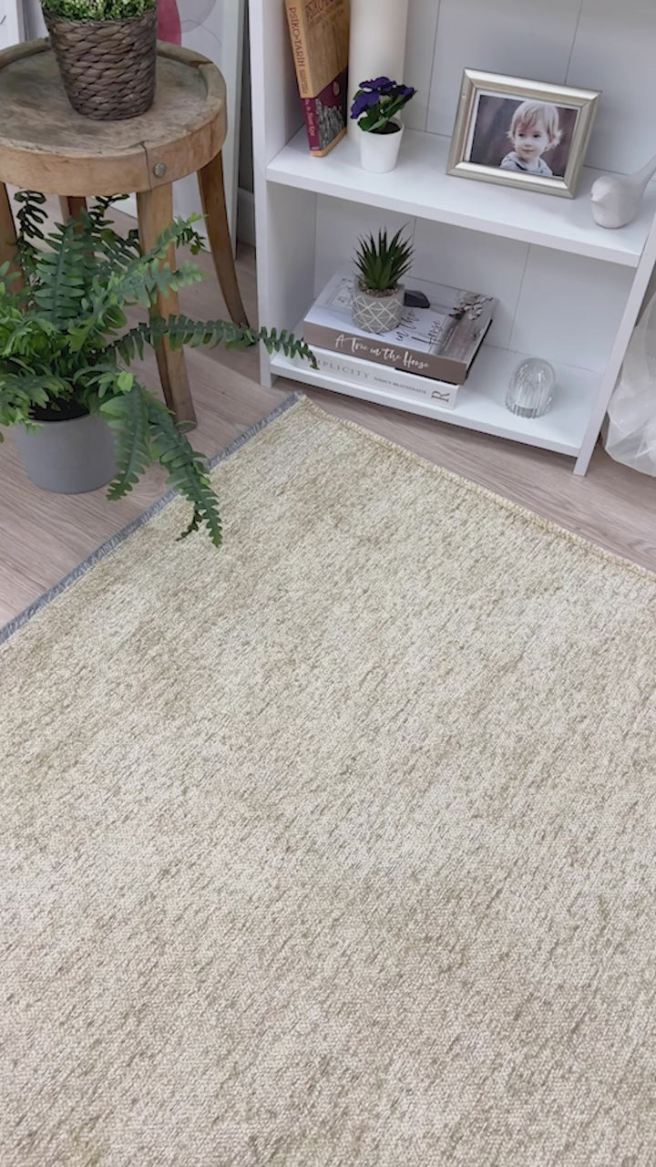 Solid Beige Washable Area Rugs