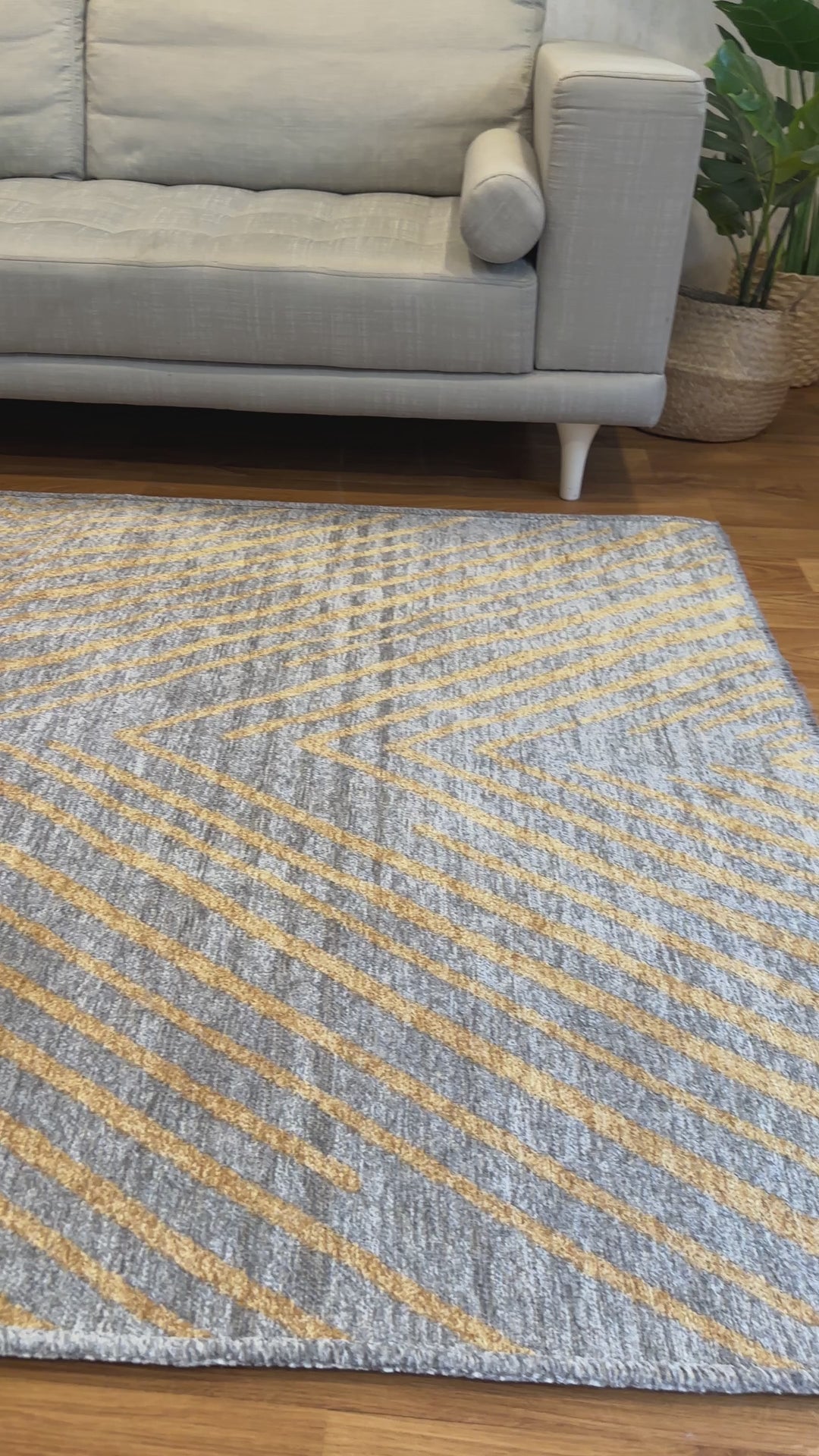 Geometric Gold & Gray Woven Washable Area Rugs