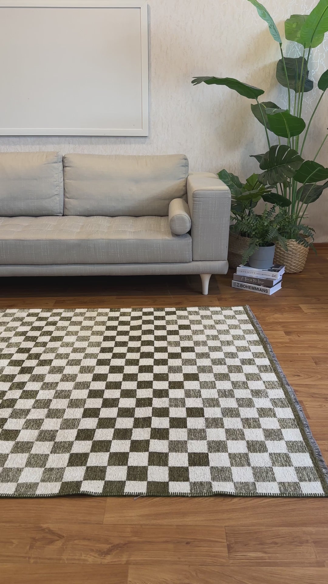 Checkered Green White Washable Area Rugs