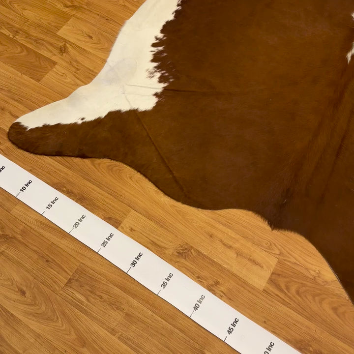 Genuine Tan Brown White Cowhide Rug 90x95