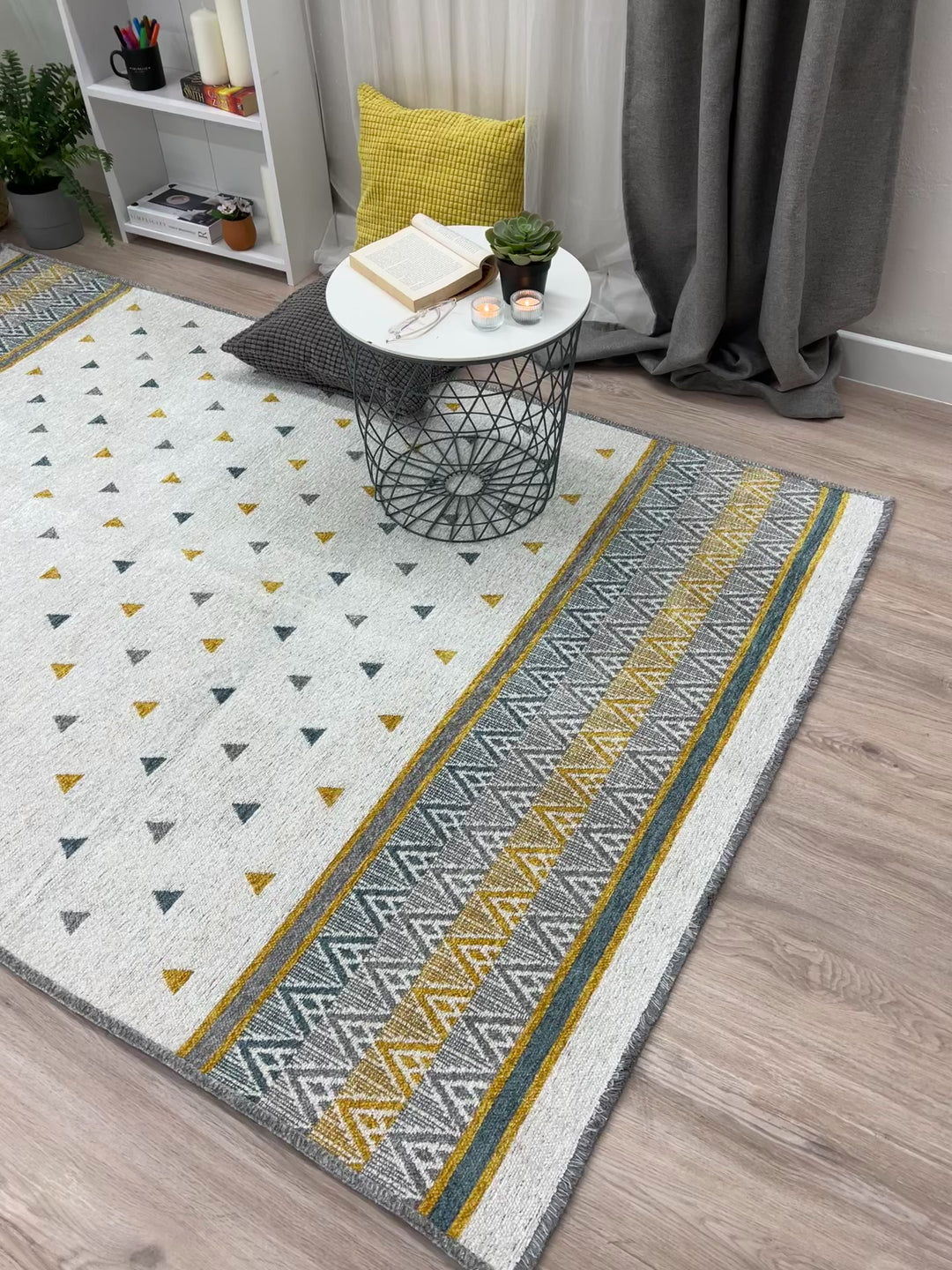 Triangle Blue Gold Gray Off White Area Rugs