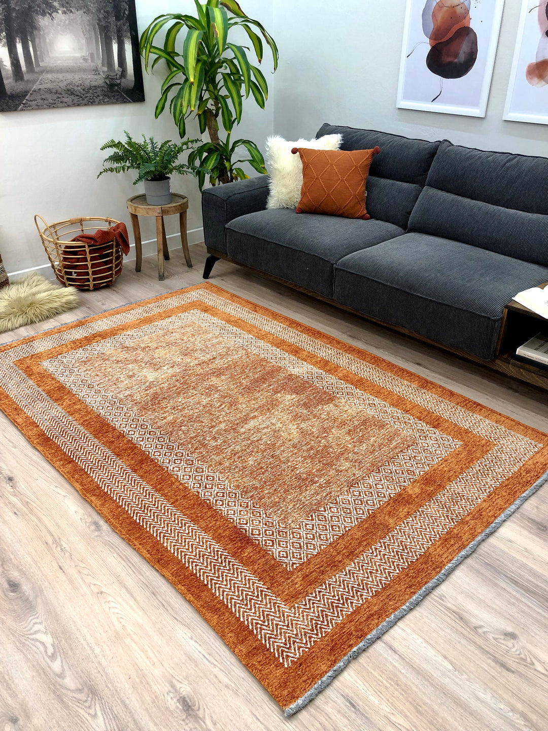 Scandinavian Burnt Orange Washable Area Rugs