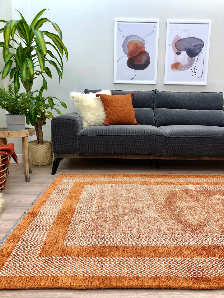 Scandinavian Burnt Orange Washable Area Rugs