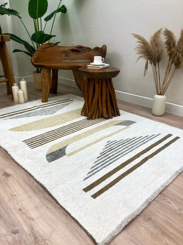 White Gray Rug, Reversible Aesthetic Boho Decor Geometric Area Rugs for Living Room Bedroom Kitchen White Gray Double Side Washable Modern