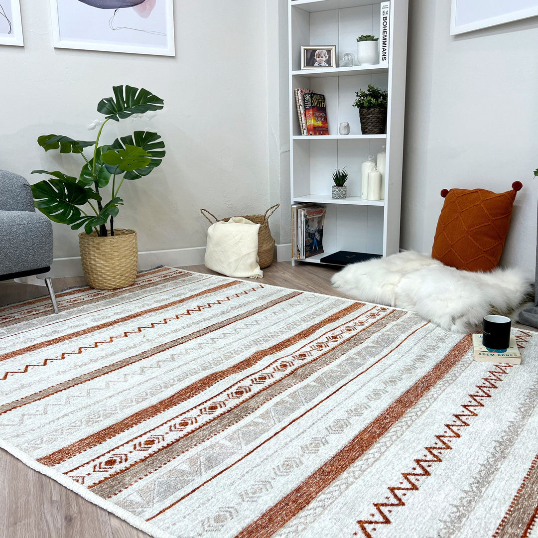 Eclectic Beige Terracotta Washable Area Rugs