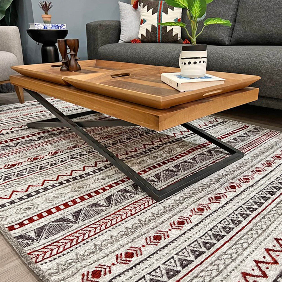 Burgundy Red Gray Rug, Large Area Rugs for Living Room Bedroom Kitchen Dining Room 8x10 5x7 Aesthetic Boho Decor Ethnic Eclectic Aztec