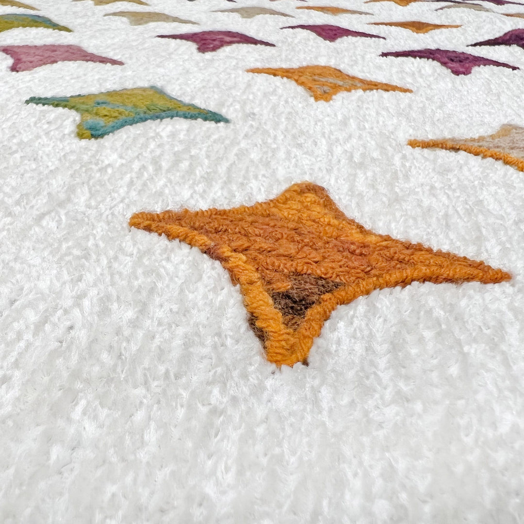 Moroccan Diamond Star Rug, White Cream Multi Color Rug, Cotton Washable Rug, Easy Clean Pet Friendly Rug, Rugs For Living Room, Boho Rug