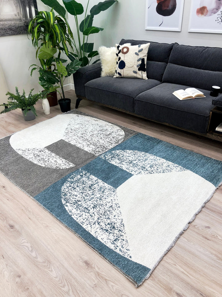 White Gray Rug, Reversible Geometric Large Area Rugs For Living Room Bedroom Kitchen Dining Nursery Aesthetic Boho Decor White Gray 8x10