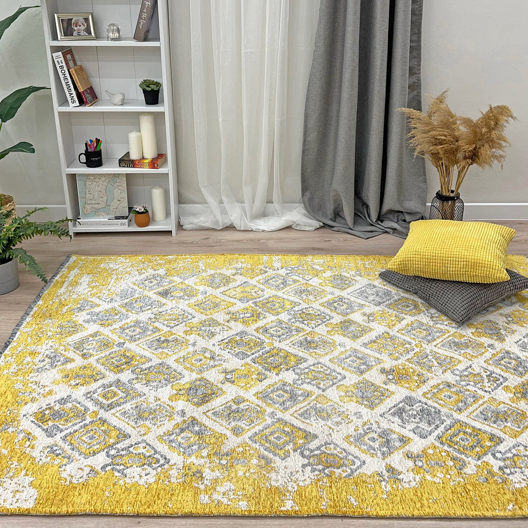 Grey Gold Rug, Geometric Rug, Reversible Rugs, Cotton Rug, Washable Rug, 8x10 Area Rug, Boho Rug, Gold Rug, Rugs For Bedroom Aesthetic,