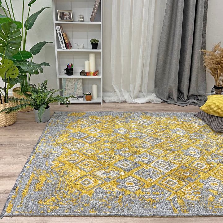 Grey Gold Rug, Geometric Rug, Reversible Rugs, Cotton Rug, Washable Rug, 8x10 Area Rug, Boho Rug, Gold Rug, Rugs For Bedroom Aesthetic,