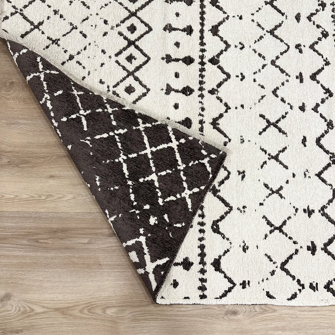 White Cream Dark Gray Rug, Cotton Washable Reversible Rug, Large Area Rugs For Living Room Bedroom Kitchen Boho Decor Eclectic Aztec Maya