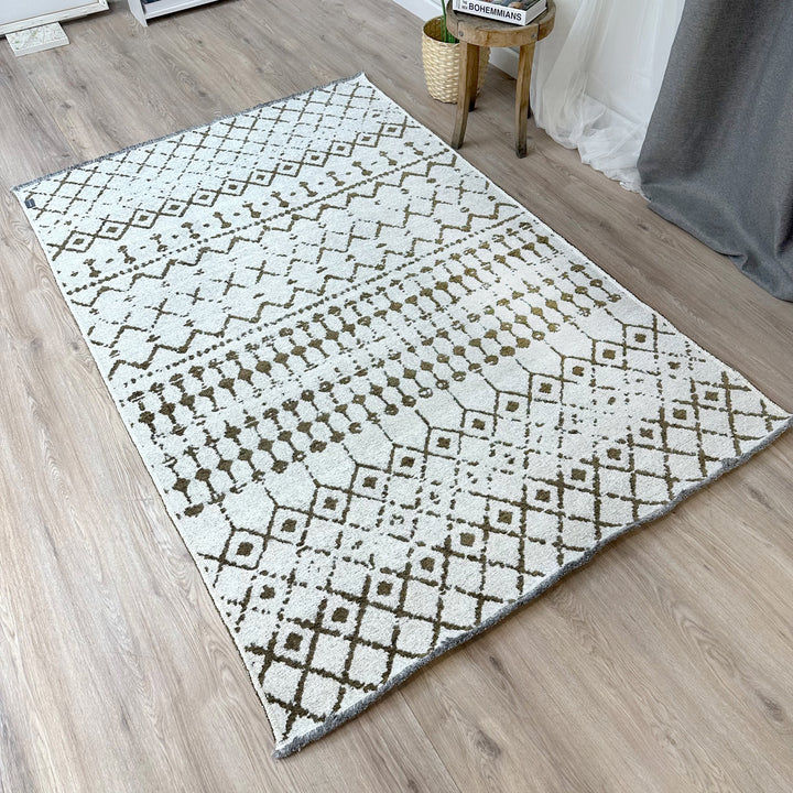 Brown White Cream Rug, Cotton Washable Reversible Rug, Large Area Rugs for Living Room Bedroom Kitchen Aesthetic Boho Decor Aztec Maya