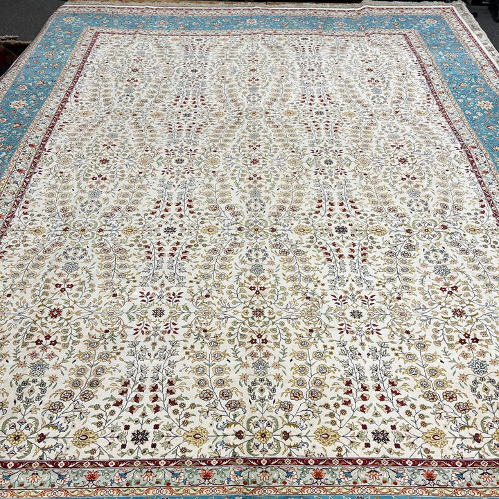 Genuine Unique Oriental Teal Ivory Silk Rug