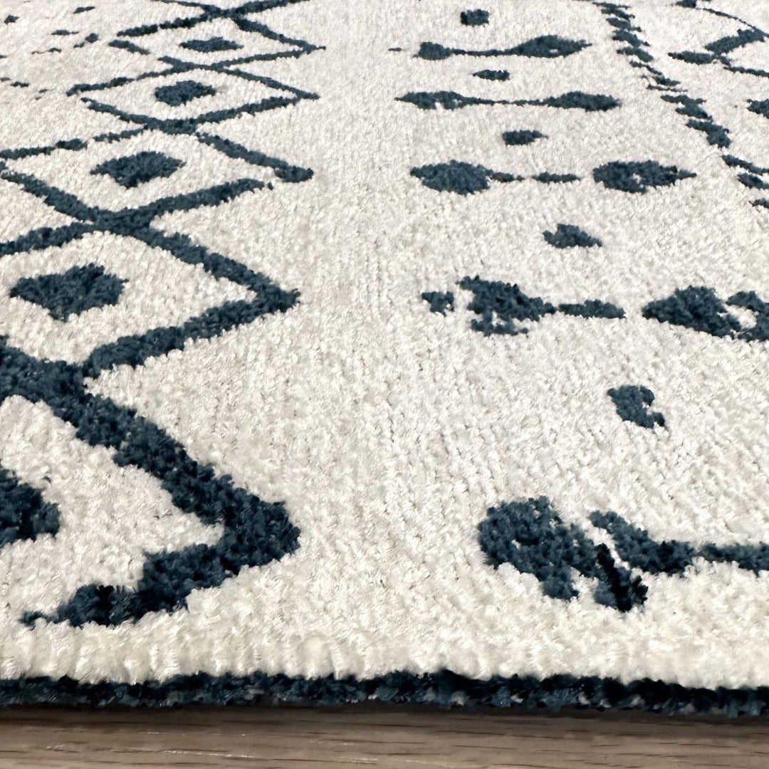 White Cream Blue Rug, Cotton Washable Reversible Rug, Large Area Rugs for Living Room Bedroom Kitchen Aesthetic Boho Decor Eclectic 9x12 5x7