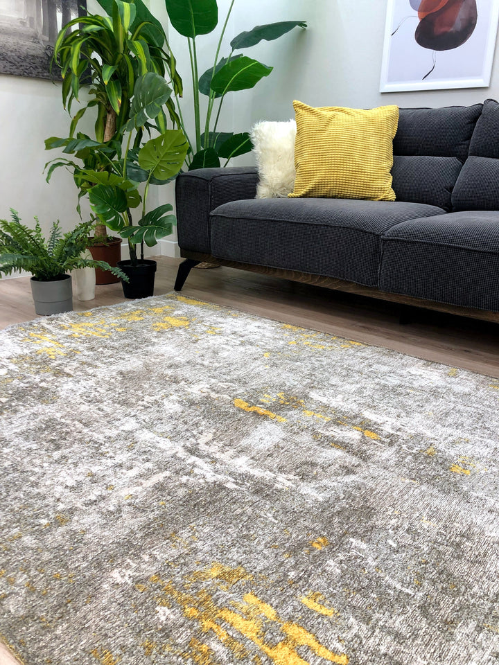 Abstract Yellow Grey Rug, Reversible Rug, Cotton Rug, Washable Rug, Easy Clean Pet Friendly Rug, Custom Rug, 8x10 Area Rugs, Gold Grey Rug