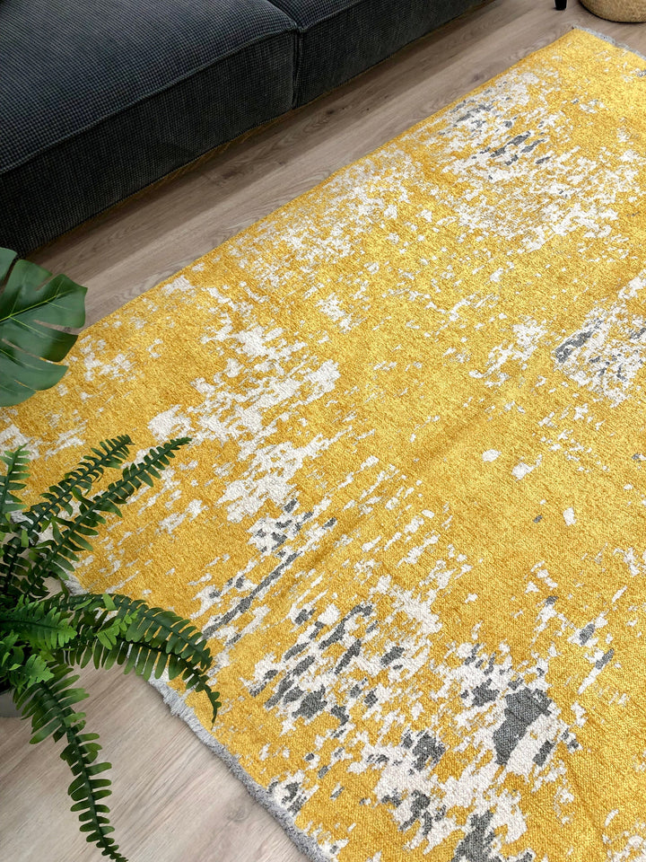 Abstract Yellow Grey Rug, Reversible Rug, Cotton Rug, Washable Rug, Easy Clean Pet Friendly Rug, Custom Rug, 8x10 Area Rugs, Gold Grey Rug