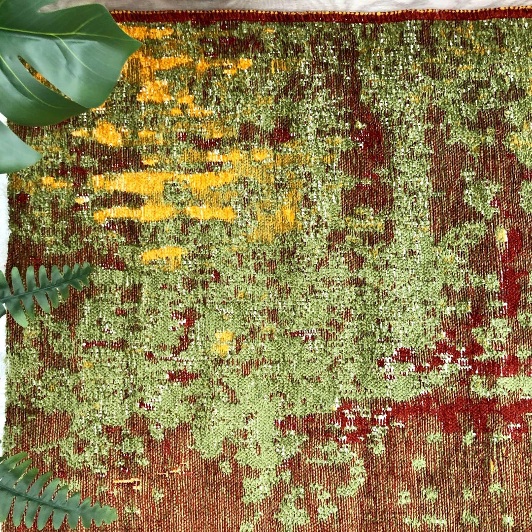 Abstract Green Red Orange Rug, Reversible Rug, Cotton Rug, Washable Rug, Easy Clean Pet Friendly Rug, Custom Rug, 8x10 Area Rugs, Boho Rug