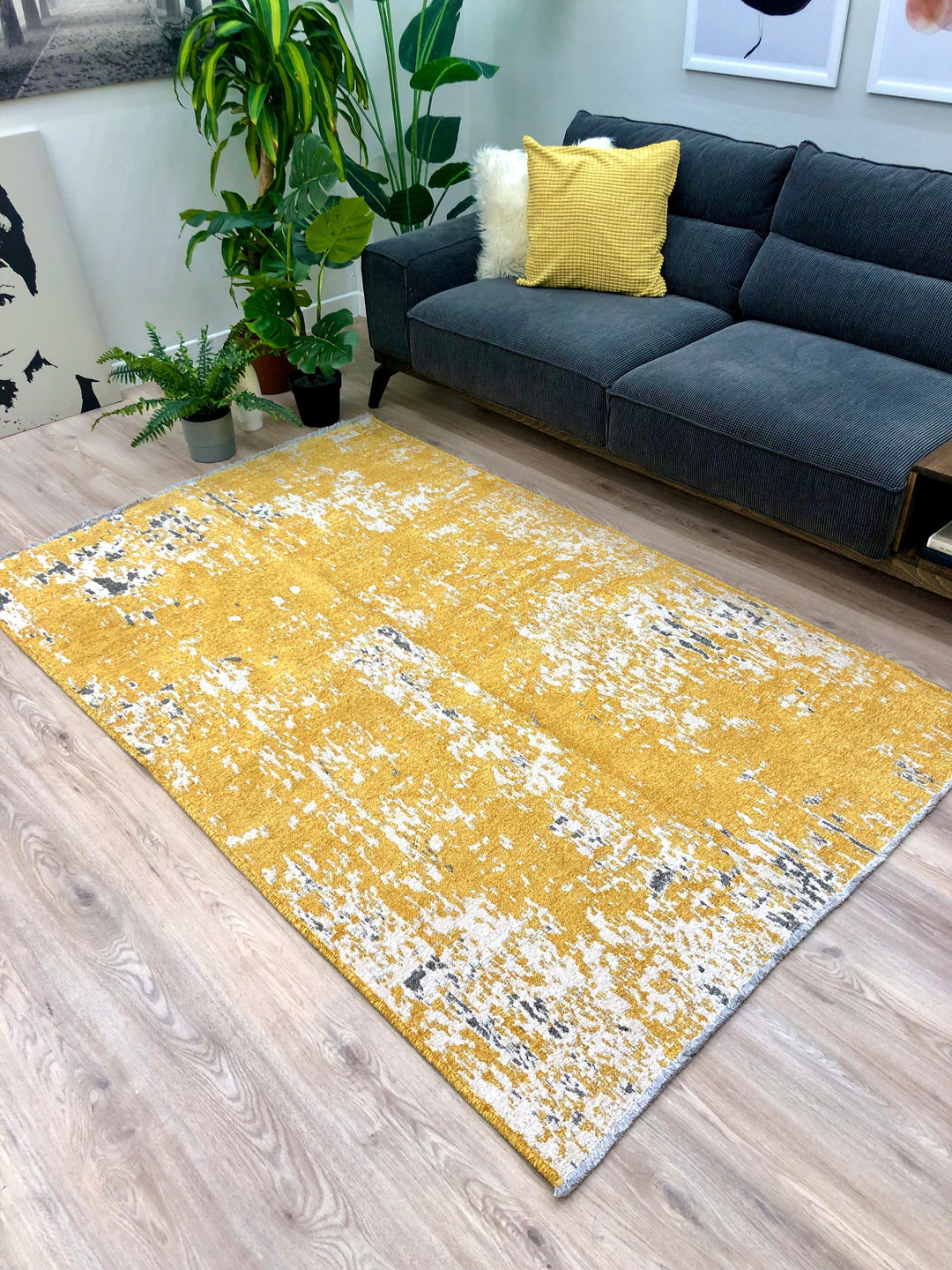 Abstract Yellow Grey Rug, Reversible Rug, Cotton Rug, Washable Rug, Easy Clean Pet Friendly Rug, Custom Rug, 8x10 Area Rugs, Gold Grey Rug