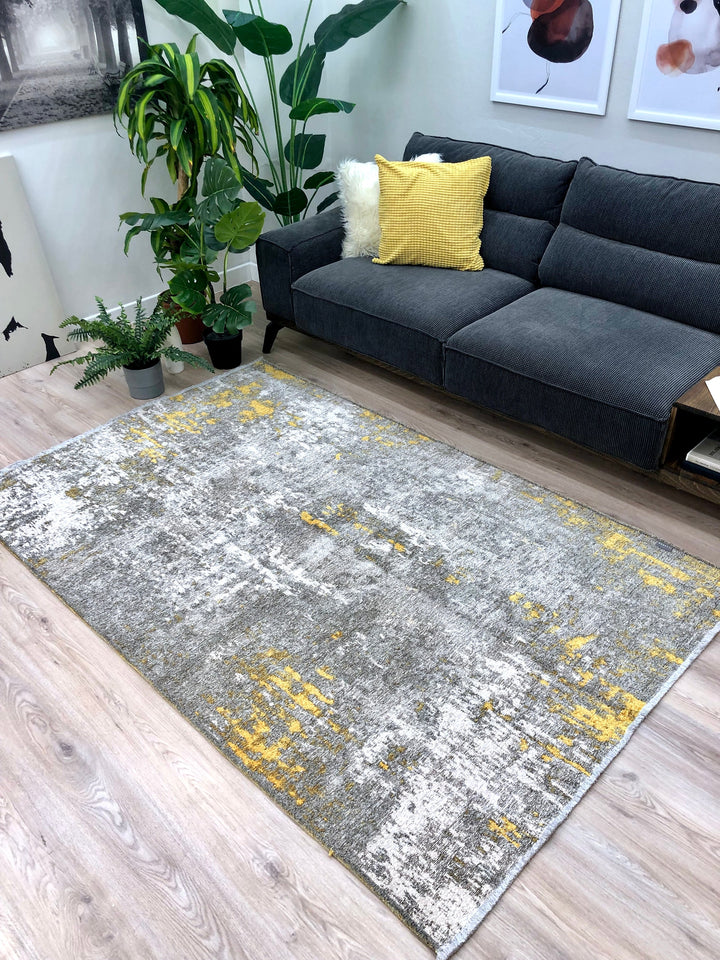 Abstract Grey Yellow Rug, Reversible Rug, Cotton Rug, Washable Rug, Easy Clean Pet Friendly Rug, Custom Rug, 8x10 Area Rugs, Gold Grey Rug