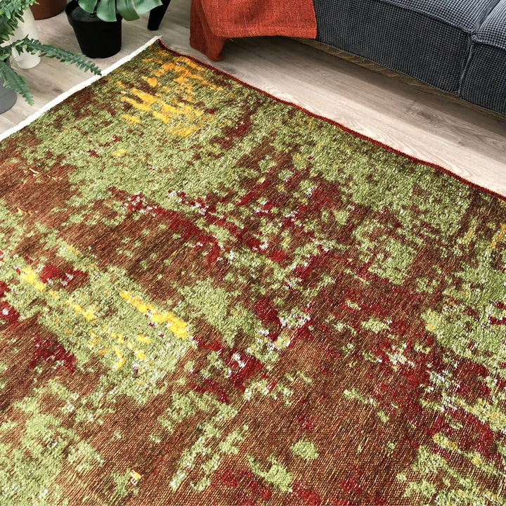 Abstract Green Red Orange Rug, Reversible Rug, Cotton Rug, Washable Rug, Easy Clean Pet Friendly Rug, Custom Rug, 8x10 Area Rugs, Boho Rug