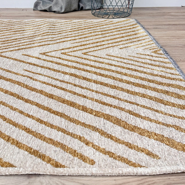 Geometric Cream Gold Washable Area Rugs