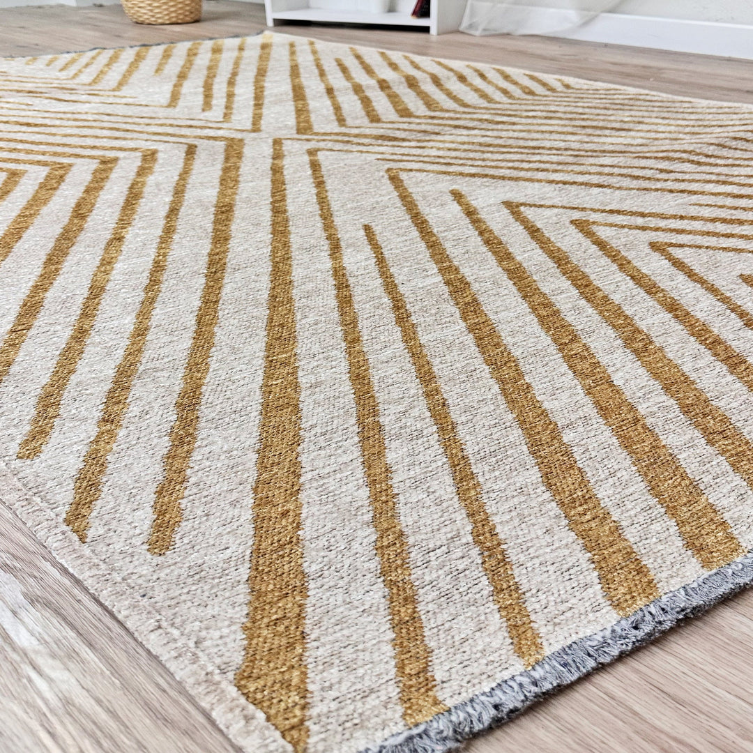 Geometric Cream Gold Washable Area Rugs