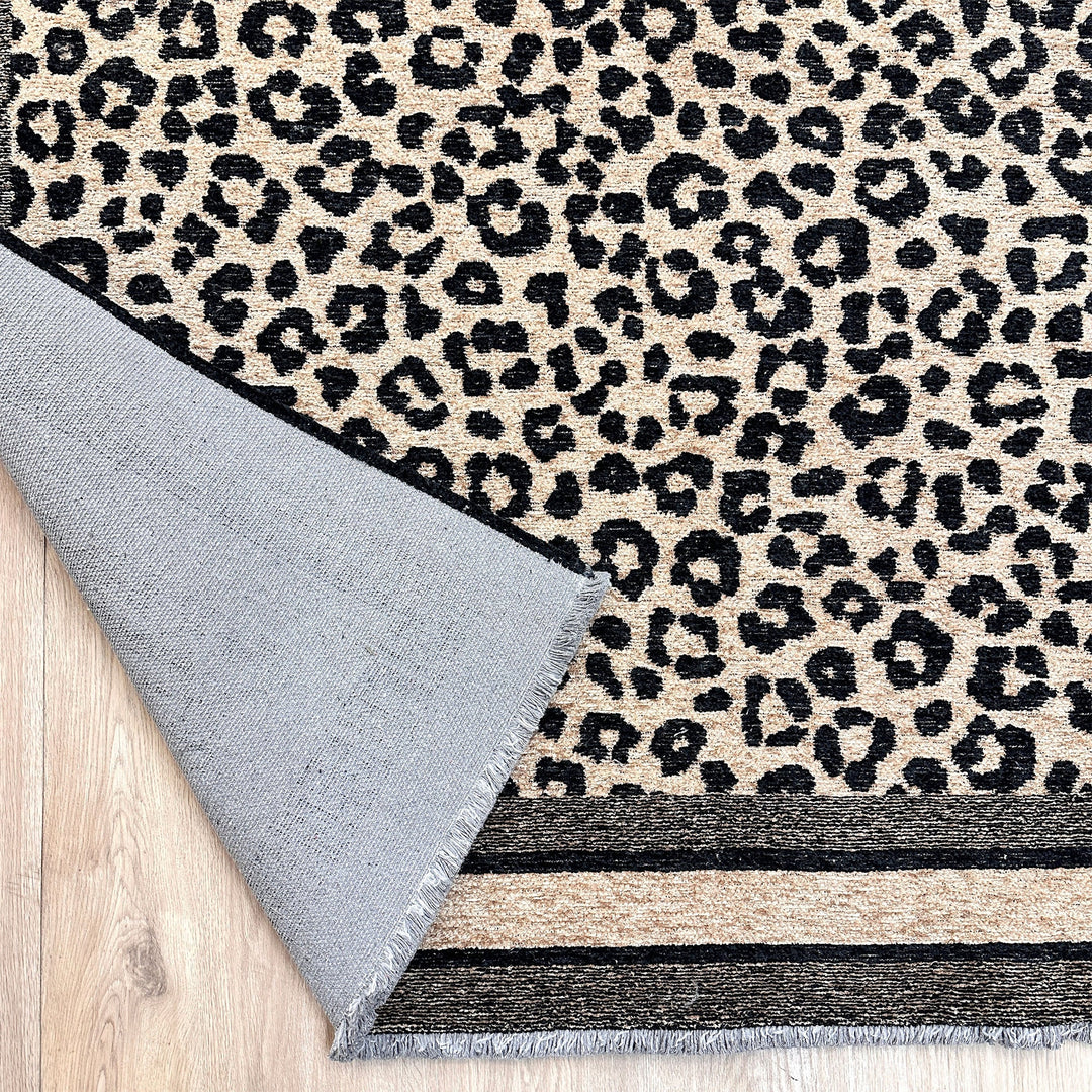 Alfa Rich Beige Black Leopard Cheetah Animal Pattern Washable Area Rugs