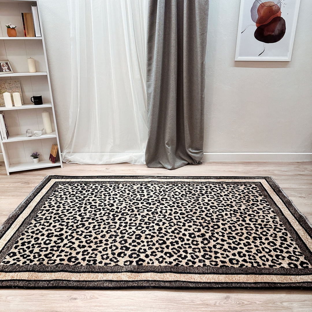 Alfa Rich Beige Black Leopard Cheetah Animal Pattern Washable Area Rugs