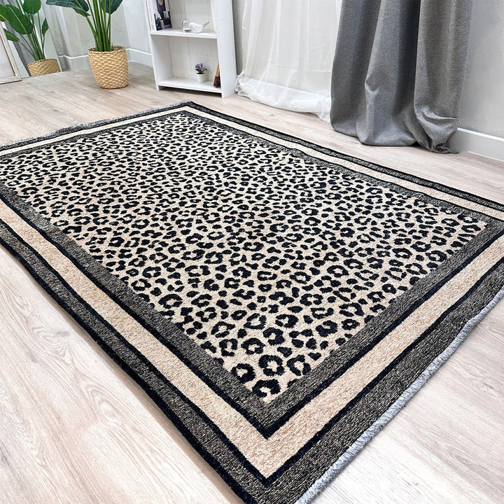 Alfa Rich Beige Black Leopard Cheetah Animal Pattern Washable Area Rugs