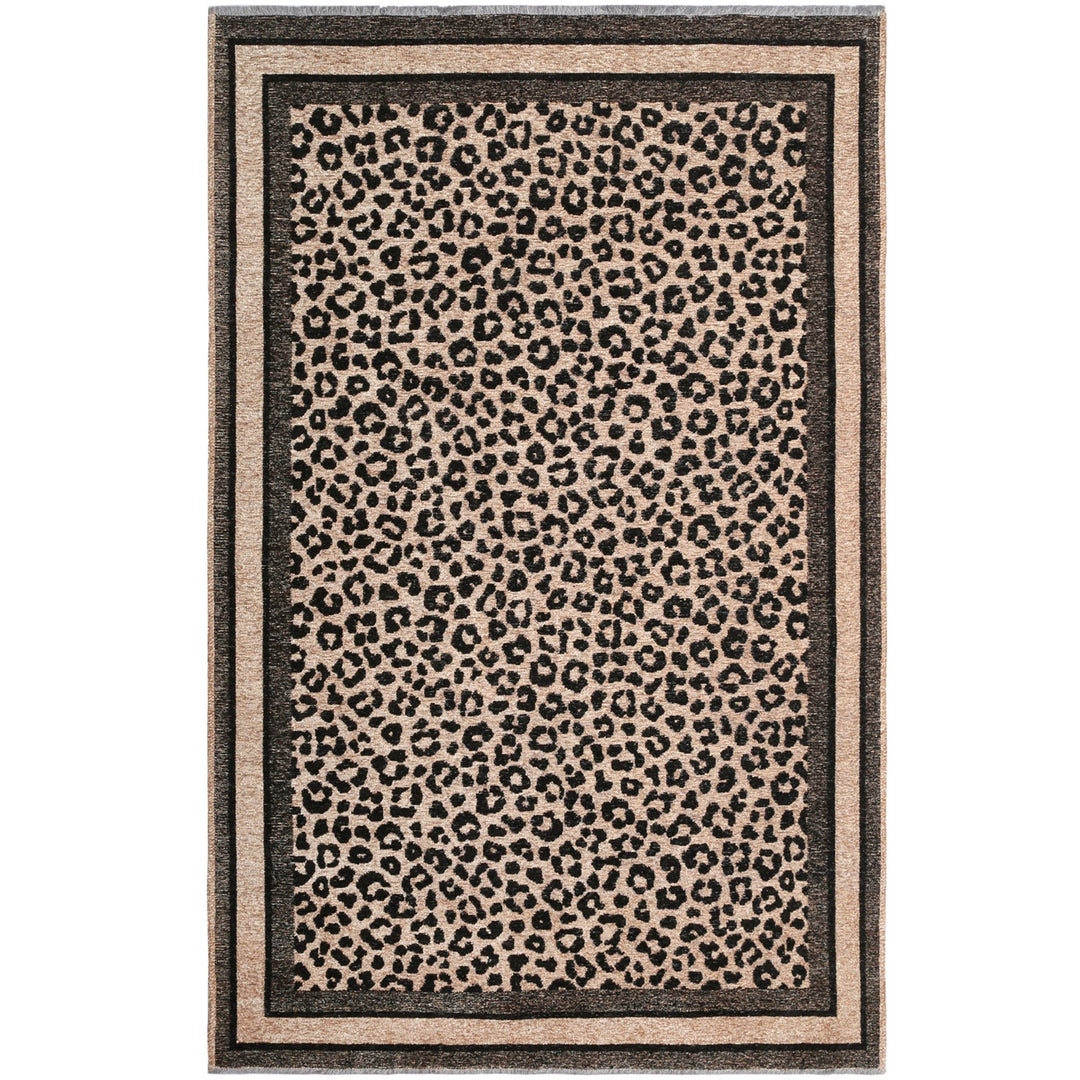 Alfa Rich Beige Black Leopard Cheetah Animal Pattern Washable Area Rugs