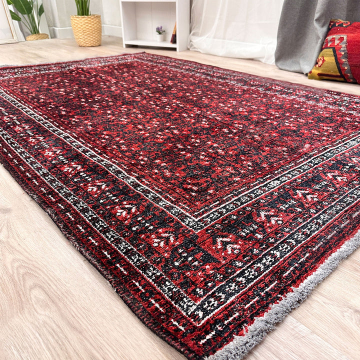 Red Black White Oushak Rug, Vintage Turkish Eclectic Floral Large Oversized Area Rugs for Living Room Bedroom Kitchen Dining Room Boho