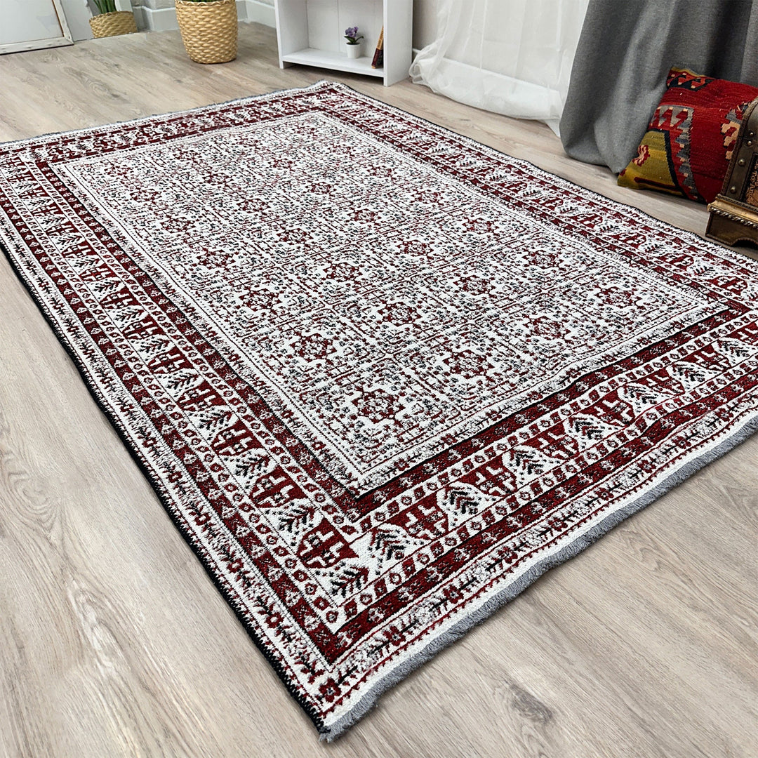 Red Black White Oushak Rug, Vintage Turkish Eclectic Floral Large Oversized Area Rugs for Living Room Bedroom Kitchen Dining Room Boho