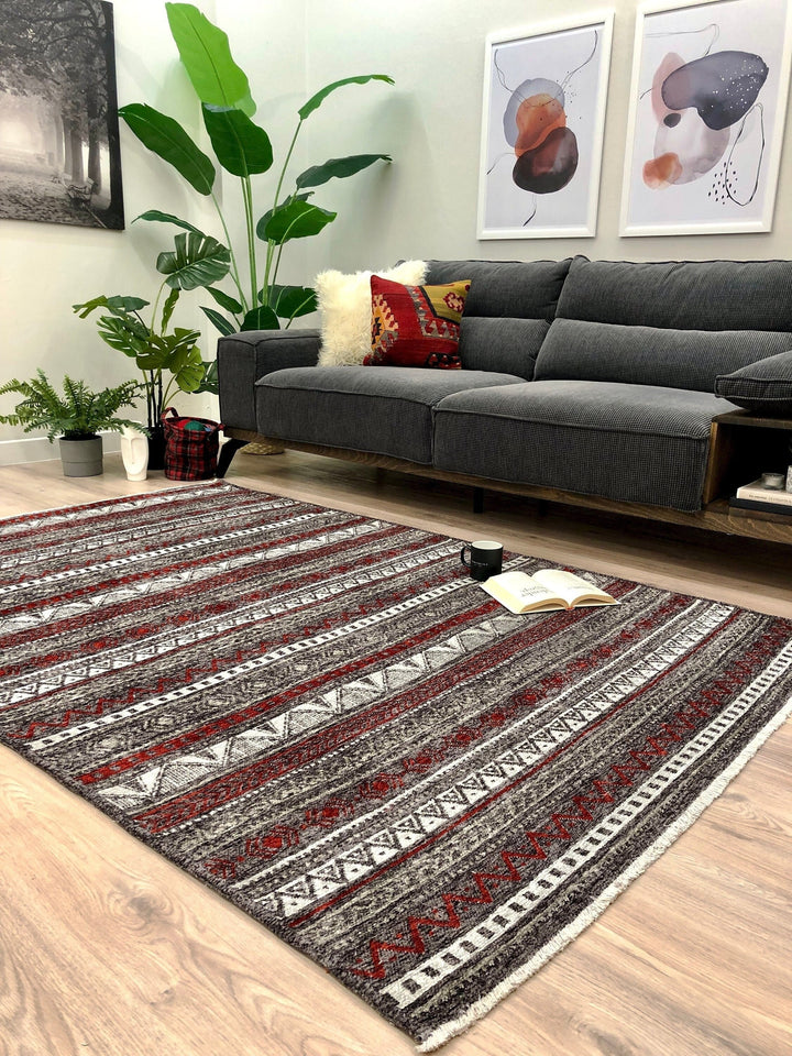 Burgundy Gray Rug, Large Area Rugs for Living Room Bedroom Kitchen Dining Room Aesthetic Boho Decor Eclectic Aztec Maya Red Gray Burgundy